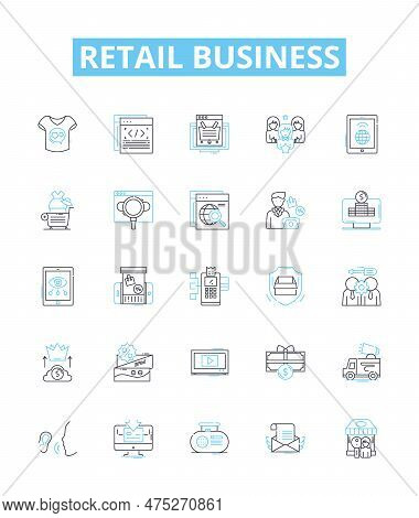 Retail Business Vector Line Icons Set. Shops, Retailers, Merchandise, Selling, Storefronts, Outlets,