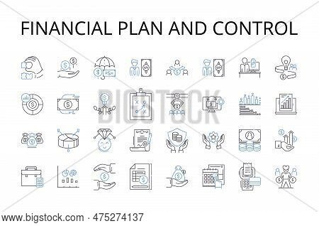 Financial Plan And Control Line Icons Collection. Budget Management, Economic Strategy, Fiscal Polic