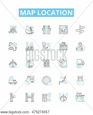 Map Location Vector Line Icons Set. Map, Location, Coordinates, Geography, Track, Find, Position Ill