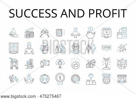 Success And Profit Line Icons Collection. Achievement, Gain, Prosperity, Accomplishment, Benefit, Bo
