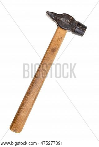 Used Cross Peen Hammer With Wooden Handle Isolated On White Background