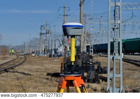 Geodetic Gnss Receiver In The Field In Siberia, Mounted On A Tripod
