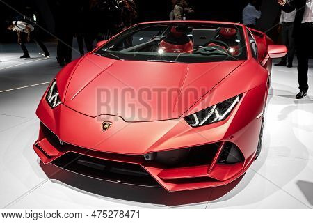 Lamborghini Huracan Evo Spyder Sports Car At The Frankfurt Iaa Motor Show. Germany - September 12, 2