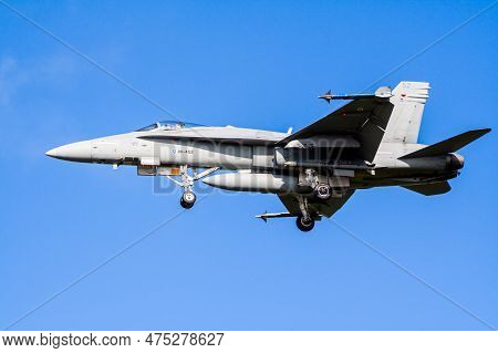 Finnish Air Force F/a-18c Hornet Jet Attack Aircraft Arriving At Leeuwarden Airbase. Leeuwarden, The