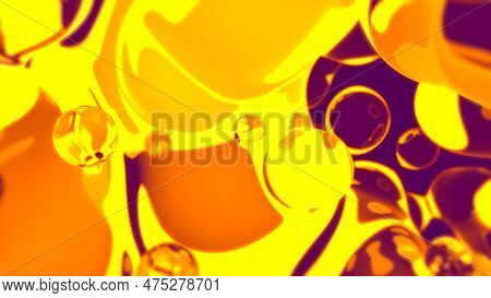 Goldish Transpicuous Crystalline Spheres Floating On Pink Bg - Abstract 3d Rendering