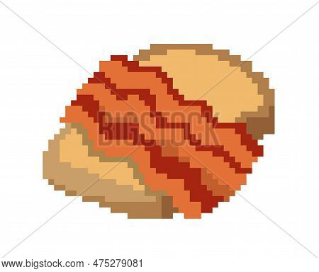 Kawaii Bacon With Bread. Delicious, Natural And Organic Product, Healthy Food. Poster Or Banner For 