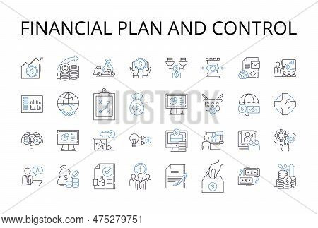 Financial Plan And Control Line Icons Collection. Budget Management, Economic Strategy, Fiscal Polic