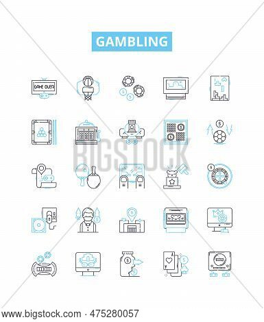 Gambling Vector Line Icons Set. Betting, Wagers, Wagering, Gaming, Luck, Risk, Casino Illustration O