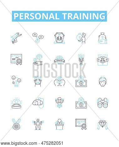Personal Training Vector Line Icons Set. Personal, Training, Fitness, Exercise, Coaching, Workout, I