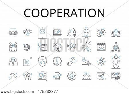 Cooperation Line Icons Collection. Assistance, Collaboration, Partnership, Unity, Accordance, Fellow