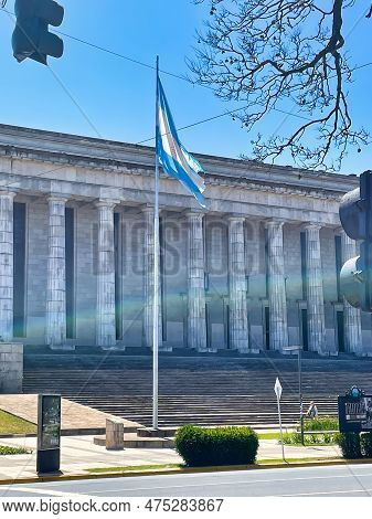 Buenos Aires, Argentina - 27 October 2022: National Argentine Flag And The University Faculty Of Law