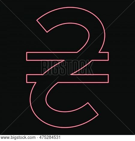 Neon Hryvnia Uah Symbol Money Ukraine Ukrainian Currency Sign Red Color Vector Illustration Image Fl