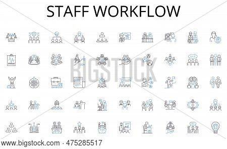 Staff Workflow Line Icons Collection. Data, Knowledge, News, Flow, Content, Communication, Pipeline 