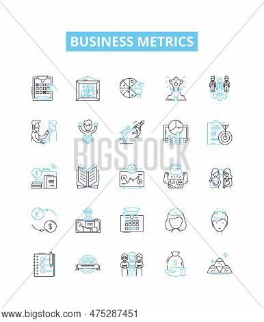 Business Metrics Vector Line Icons Set. Metrics, Kpis, Roi, Profit, Revenue, Cycle, Cost Illustratio