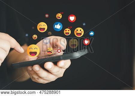 A Person Using A Social Media Concept On A Mobile Phone With Notification Icons Of Social Media Abov