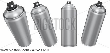 Set Of Cans Of Spray Paint On White Background. Spray Bottle And Dispenser