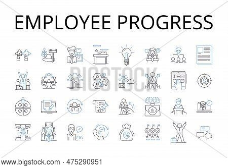 Employee Progress Line Icons Collection. Worker Development, Staff Advancement, Personnel Growth, Wo