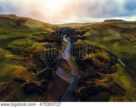 Unique Landscape Of Fjadrargljufur In Iceland. Top Tourism Destination. Fjadrargljufur Canyon Is A M
