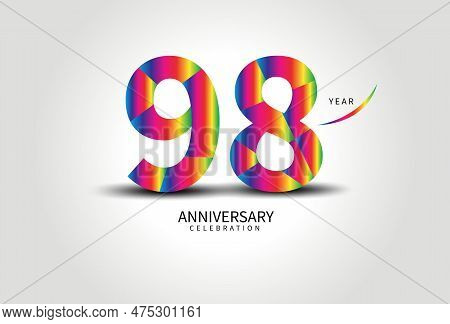 98 Year Anniversary Celebration Logo Colorful Vector, 98 Number Design, 98th Birthday Logo, Logotype