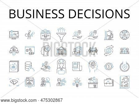 Business Decisions Line Icons Collection. Career Choices, Management Strategies, Financial Planning,