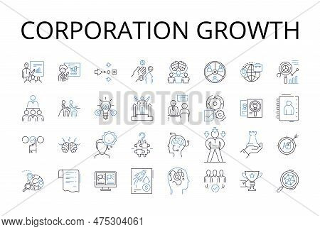 Corporation Growth Line Icons Collection. Company Expansion, Business Development, Enterprise Progre