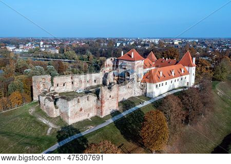 Bauska Medieval Castle Complex From Above,bauska, Latvia