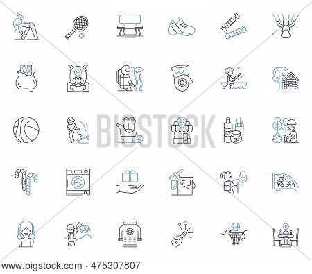 Robust Fitness Line Icons Collection. Strength, Endurance, Resilience, Stamina, Power, Agility, Flex
