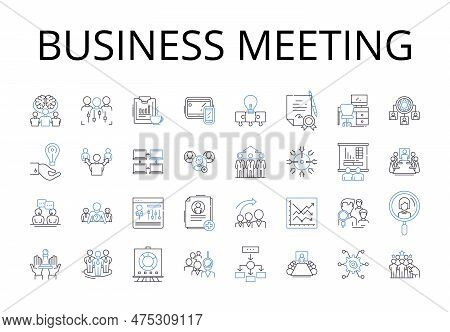 Business Meeting Line Icons Collection. Team Building, Board Meeting, Sales Pitch, Conference Call, 