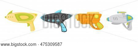 Water Gun Or Water Pistol As Toy Gun For Shooting Water Vector Set