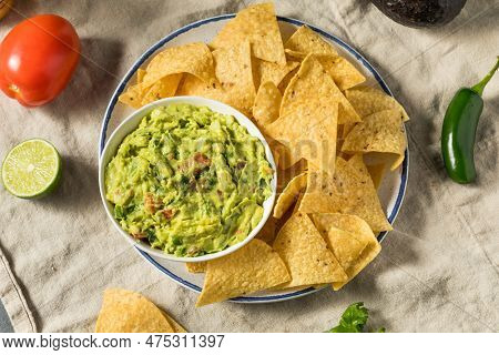 Homemade Avocado Guacamole And Tortilla Chips