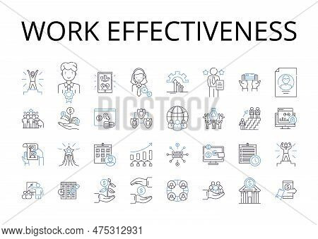 Work Effectiveness Line Icons Collection. Team Synergy, Employee Engagement, Task Efficiency, Meetin