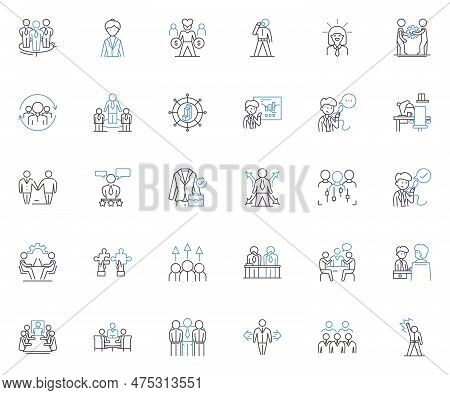 Employees Line Icons Collection. Teamwork, Dedication, Loyalty, Commitment, Trusrthiness, Efficiency