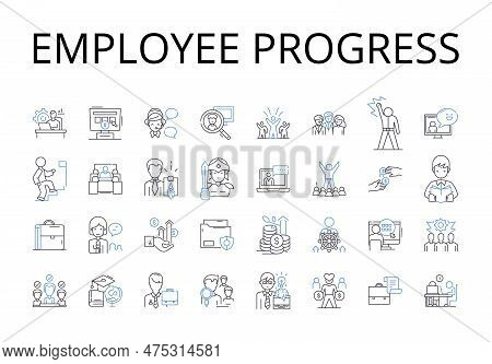 Employee Progress Line Icons Collection. Worker Development, Staff Advancement, Personnel Growth, Wo