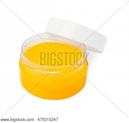 Open Jar Of Petrolatum Isolated On White