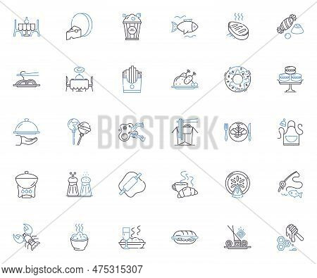 Repast Line Icons Collection. Meal, Food, Cuisine, Feast, Dinner, Lunch, Breakfast Vector And Linear