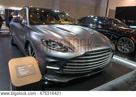 Toronto, Canada - 02 25 2023: 2023 Satin Xenon Grey Aston Martin Dbx 707 Luxury Performance Suv Disp