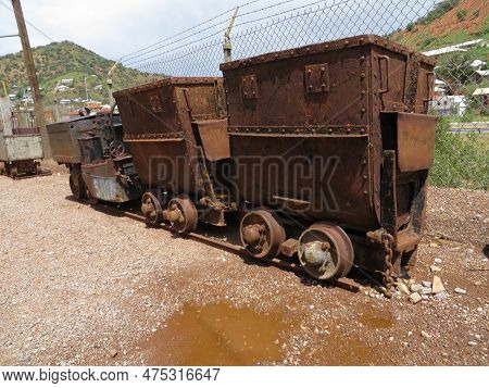 Rusty Old Mining Cars On Display In Bisbee, Arizona