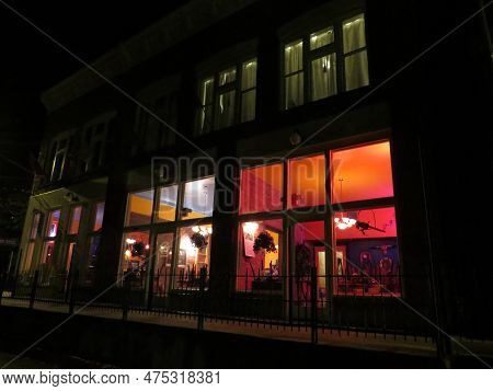 Night In Historic Downtown Bisbee Arizona, Copper Mining Town