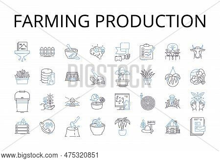 Farming Production Line Icons Collection. Manufacturing Industry, Construction Development, Trading 