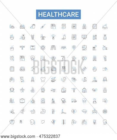 Healthcare Outline Icons Collection. Medicine, Health, Treatment, Care, Well-being, Fitness, Nutriti