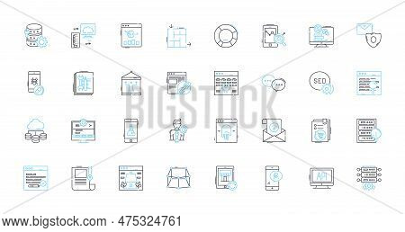 Website Development Linear Icons Set. Coding, Design, Optimization, Interface, Backend, Frontend, De