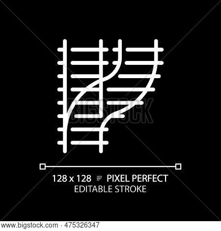 Railroad Switch Pixel Perfect White Linear Icon For Dark Theme. Rail Turnout. Railway Junction. Trai