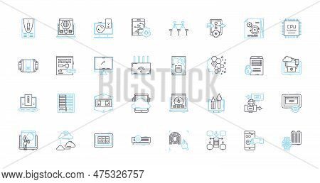 Laptop Linear Icons Set. Portable, Efficient, Productive, Slim, Lightweight, Powerful, Stylish Line 