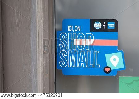Lyon , Aura France - 04 24 2023 : American Express Store Small Logo Brand And Sign Text On Windows D