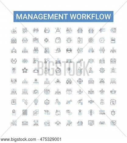 Management Workflow Outline Icons Collection. Management, Workflow, Process, Efficiency, Productivit