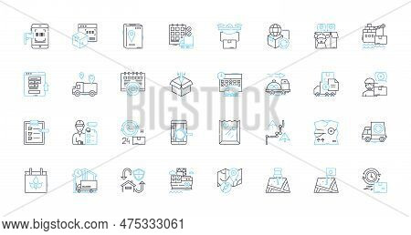 Shipping Service Linear Icons Set. Delivery, Logistics, Transport, Freight, Export, Import, Carrier 
