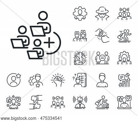 Teamwork Sign. Specialist, Doctor And Job Competition Outline Icons. Add Team Line Icon. Remote Team