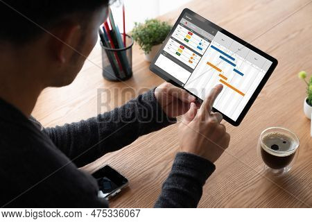 Project Planning Software For Modish Business Project Management On The Computer Screen Showing Time