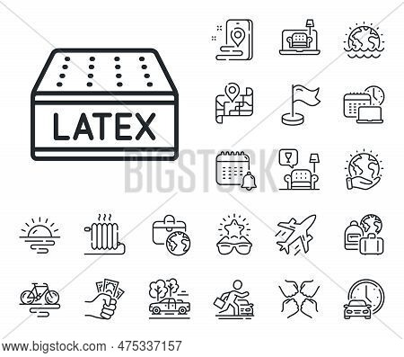 Orthopedic Latex Pad Sign. Plane Jet, Travel Map And Baggage Claim Outline Icons. Mattress Line Icon