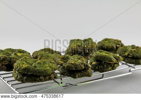 Matcha Greentea Cookies, Healty Homemade Cookies On White Background